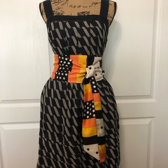 Anthropologie Dress with Orange print sash - Picture 2 of 6